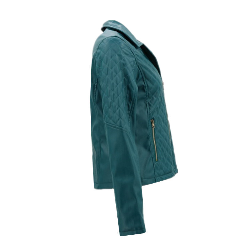 Korean PU Real Leather Genuine Biker Green Motorcycle Jacket for Women