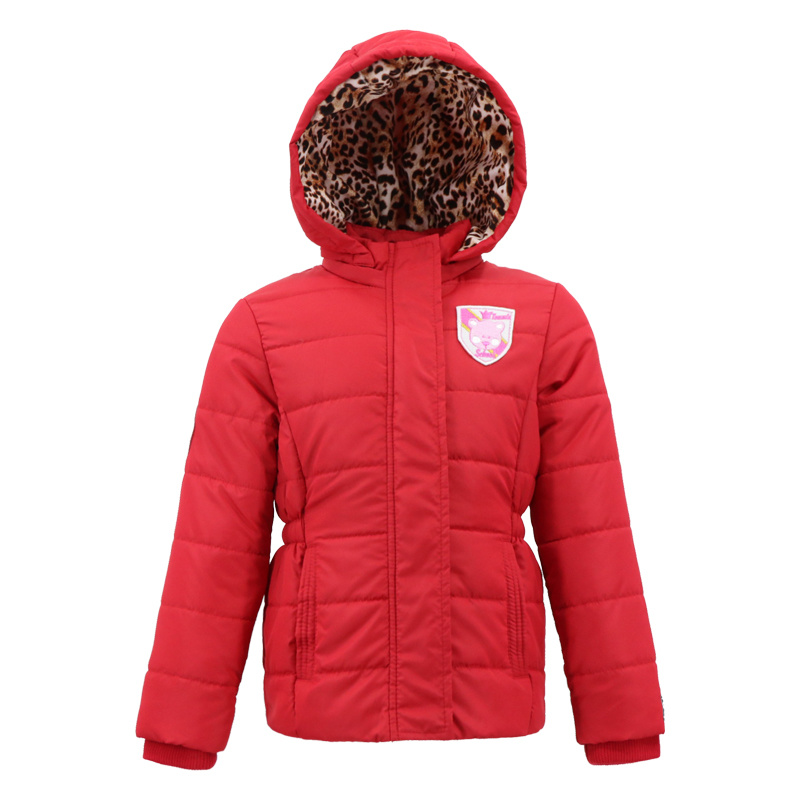 Fashion Wholesales Winter Padding Girls Jacket Long Parka Oversized Hoodie with Leopard Printed Fur Lining