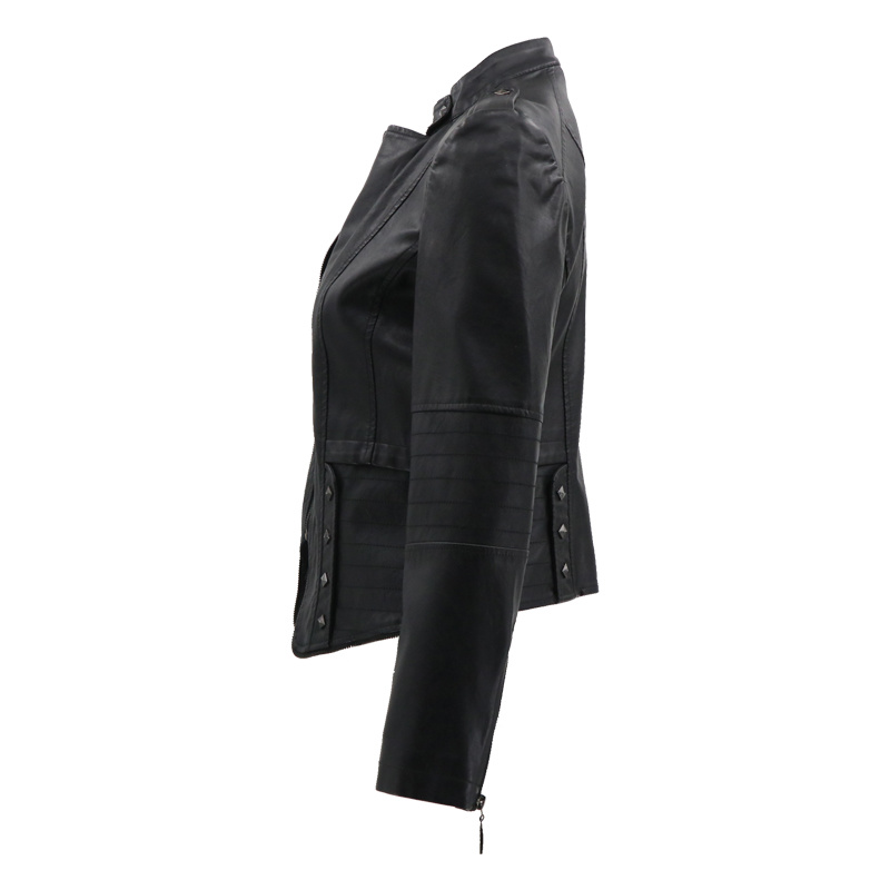 Women Winter Clothes for Leather Jacket Sample Winter Fashion Coat Black Waist Leather Jacket