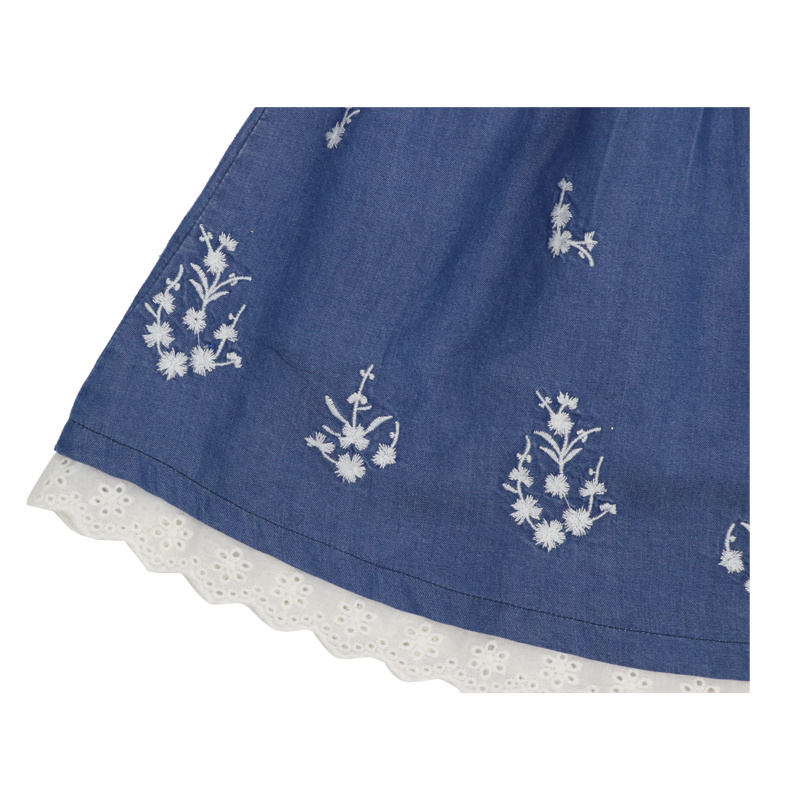 Wholesale Trendy Korean Style Fashion High Quality Summer Short Sleeve Sweet Elegant Beautiful Skirt Jean Denim Dress Designer Party Dresses for Kids Child Girl