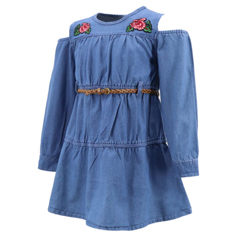 Manufacturing Custom Logo Cheap Children Casual Latest Hot Style Skirt Cotton Flower Blue Sexy Denim Jean Long Sleeve Mini Shirt Dress Autumn for Young Girl
