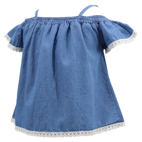 Wholesale Designer Korean Style Trending OEM Elegant Summer Party Wear Boutique Denim Blue Dress Kids T Shirt Clothing Clothes for Baby Toddler Child Girls
