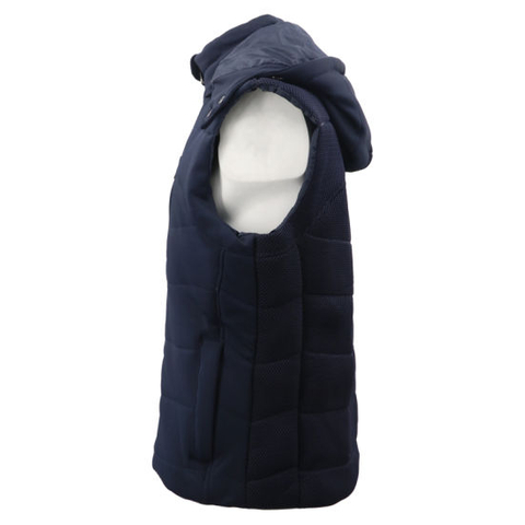 Navy Padded Cotton Motorcycle Vest Polyester Golf Outdoor Winter Down Detachable Fleece Hood Jacket Without Sleeves Blue Color Sleeveless for Men OEM