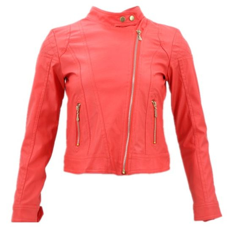 Latest Design Leather Sexy Red Winter Artiticial Fancy Motorcycle Fine Women Jacket
