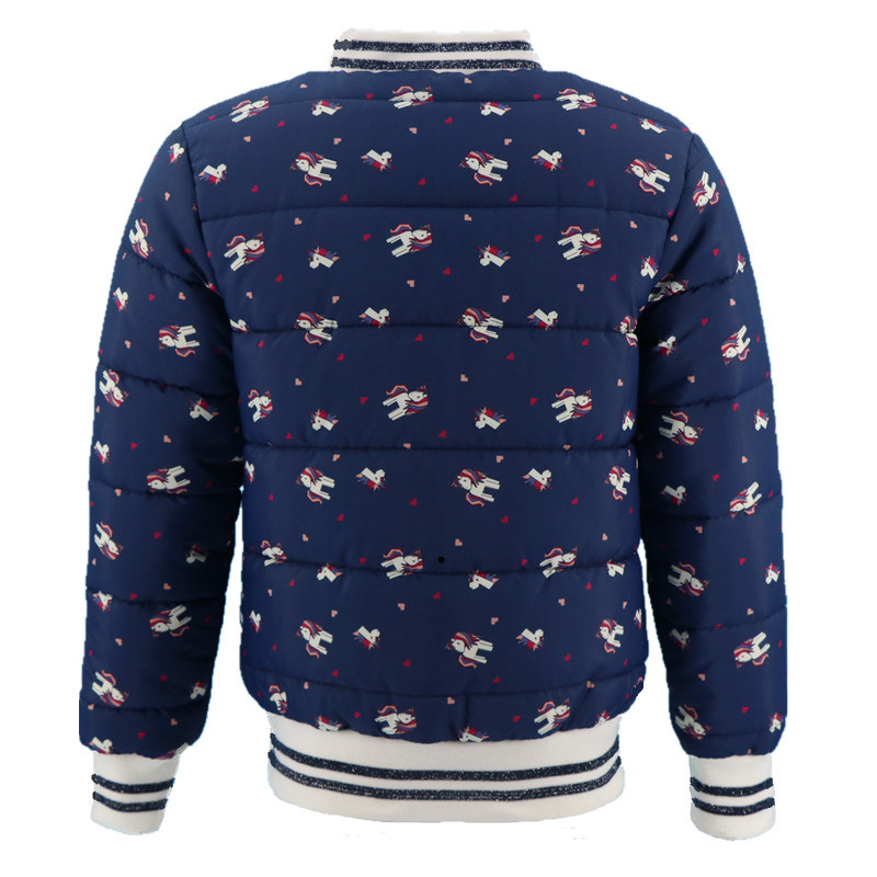 Baby Cotton Padded Down Winter Wholesale Windbreaker Waterproof Children Custom Fashion Designer Navy Unicorn Print Color Warm Bomber Jacket Coat of Girl Kids