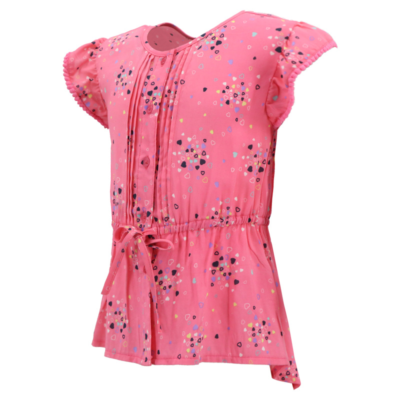 Wholesale Custom Cheap Korea Summer Fashion Elegant Short Sleeve Printed Pink Floral Beach Baby Girls Clothes Skirt Dress Blouse Latest Designs for Kids