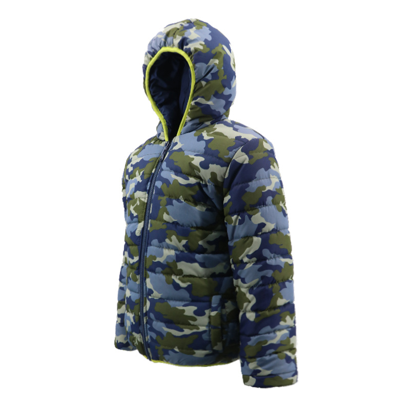 European Warm Coat Cold Winter Baby Fashion Patched Dress Hoodie Double Face Camouflage Print Jackets for Boys Kids Children's Clothes Manufacturers in China