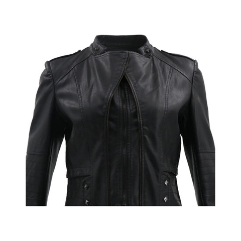 Women Winter Clothes for Leather Jacket Sample Winter Fashion Coat Black Waist Leather Jacket