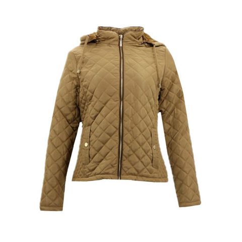 Custom Track with Faux Fur Hood Winter Padded Brown Down Women Jacket