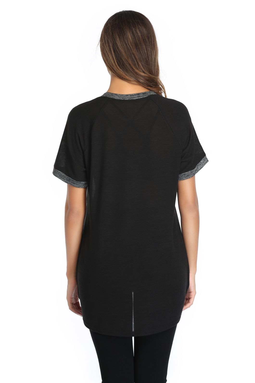 Korean OEM New Design Apparel Black Blank Plain Crew Neck Oversized Women Long T Shirt Cotton