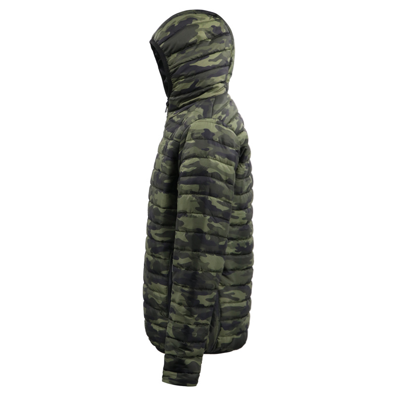 Fashion Army Printing Green Stand Collar with Hooded Thick Bomber Padding Jacket for Men