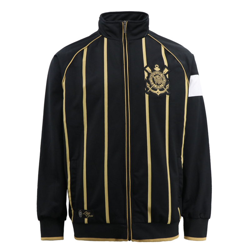 Street Wear Trench Bomber Sport Gold Stripes Print New Coat Designs Stylish Winter Fashion Corinthians Patchwork Parka Zip Jacket for Men Black Sportswear
