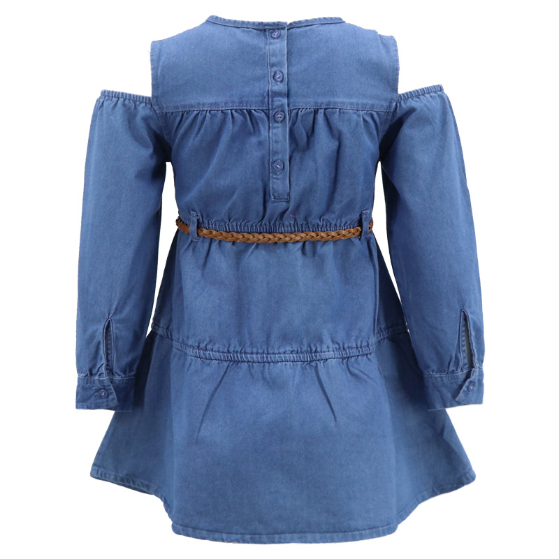 Manufacturing Custom Logo Cheap Children Casual Latest Hot Style Skirt Cotton Flower Blue Sexy Denim Jean Long Sleeve Mini Shirt Dress Autumn for Young Girl