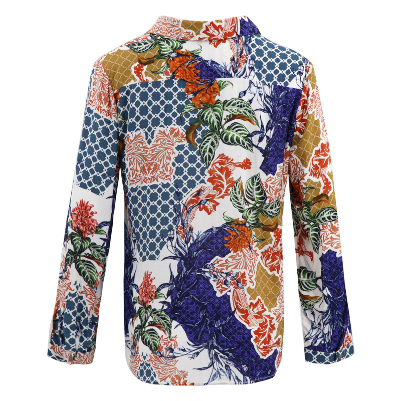 China Ladies Fashion Korean Polo Summer Button up Long Sleeve Chiffon Custom Blouse Printing