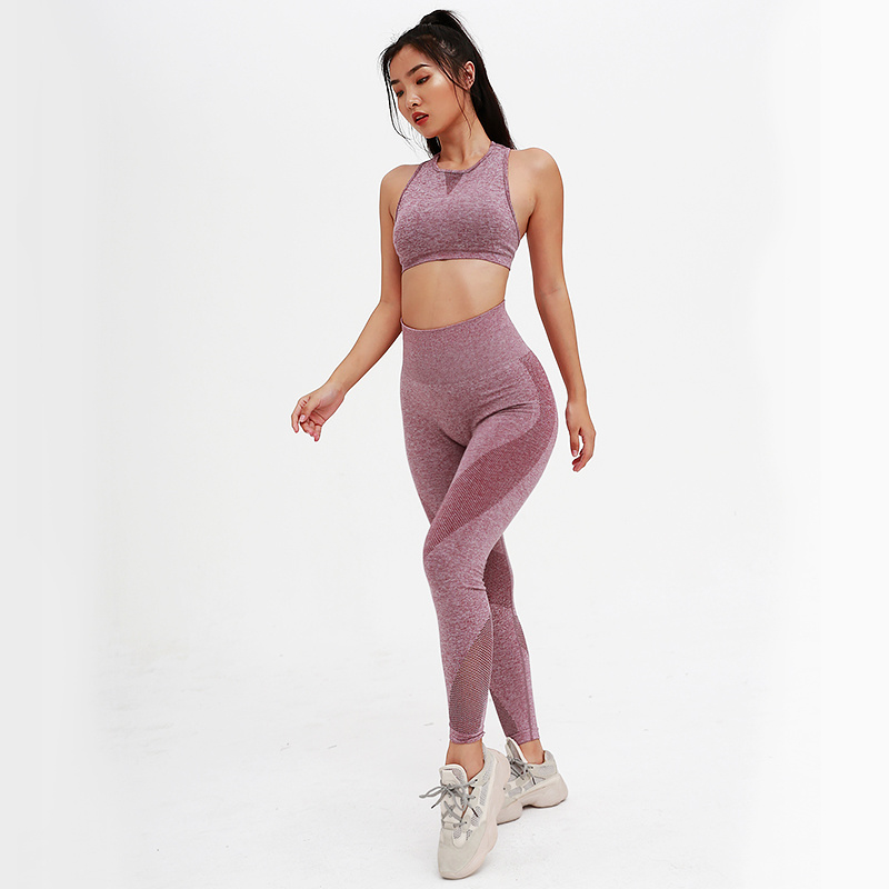 High Waist Sport Wear Yoga Pants Workout Vest Activewear Body Suit Wholesale Fitness Tracksuit for Women Polyester Spandex Wear Gym Apparel Bra Set
