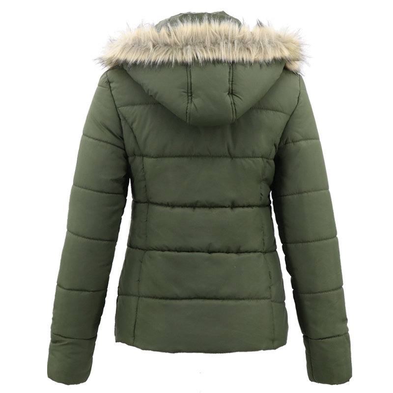 Winter Jacket Women Faux Fur Collar Long Sleeve Coat Autumn Casual Green Plain Hoody Long Puffer Jacket Women